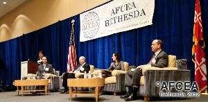Panelists addressing the chapter on information technology efficiency in January are (l-r) Szykman, Groce, Rung and Trenkle.
